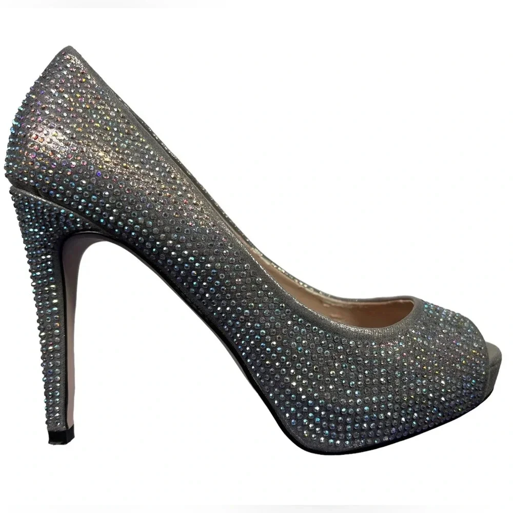 Carvela Kurt Geiger Silver Metallic Lovebird Crystal-embellished Satin Stilettos - Picture 1 of 10